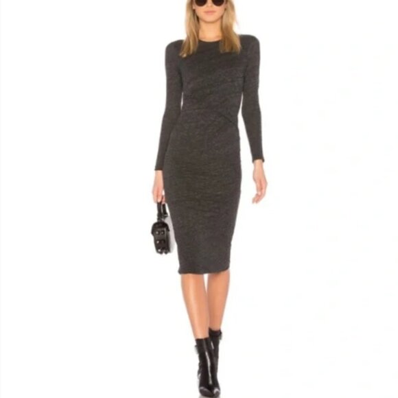 IRO Napinka Grey Crewneck Long Sleeve Midi Dress Gray size Medium - Picture 1 of 10
